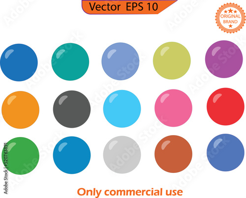 Vector glossy buttons. Multi color circle icon background for web or print design element. Blank badges collection. Colorful  round button. Badge mockup. Vector illustration. 