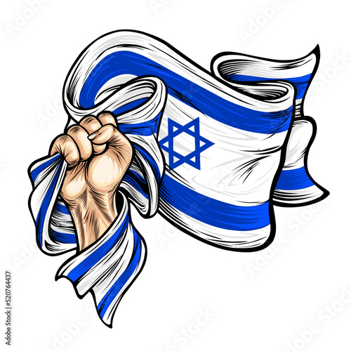 Vector illustration on the theme Israel independence day, hands with Israel flags