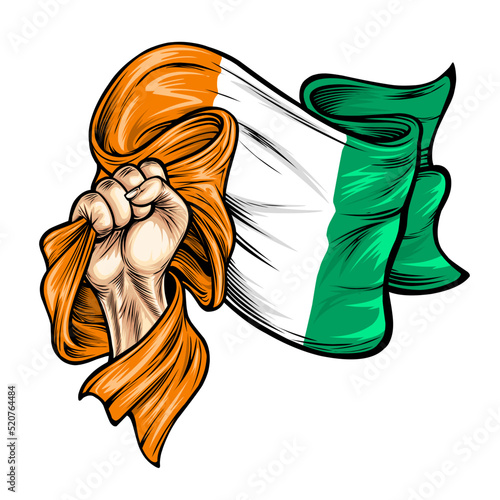 Vector illustration on the theme ivory coast independence day. Hand with ivory coast national flags