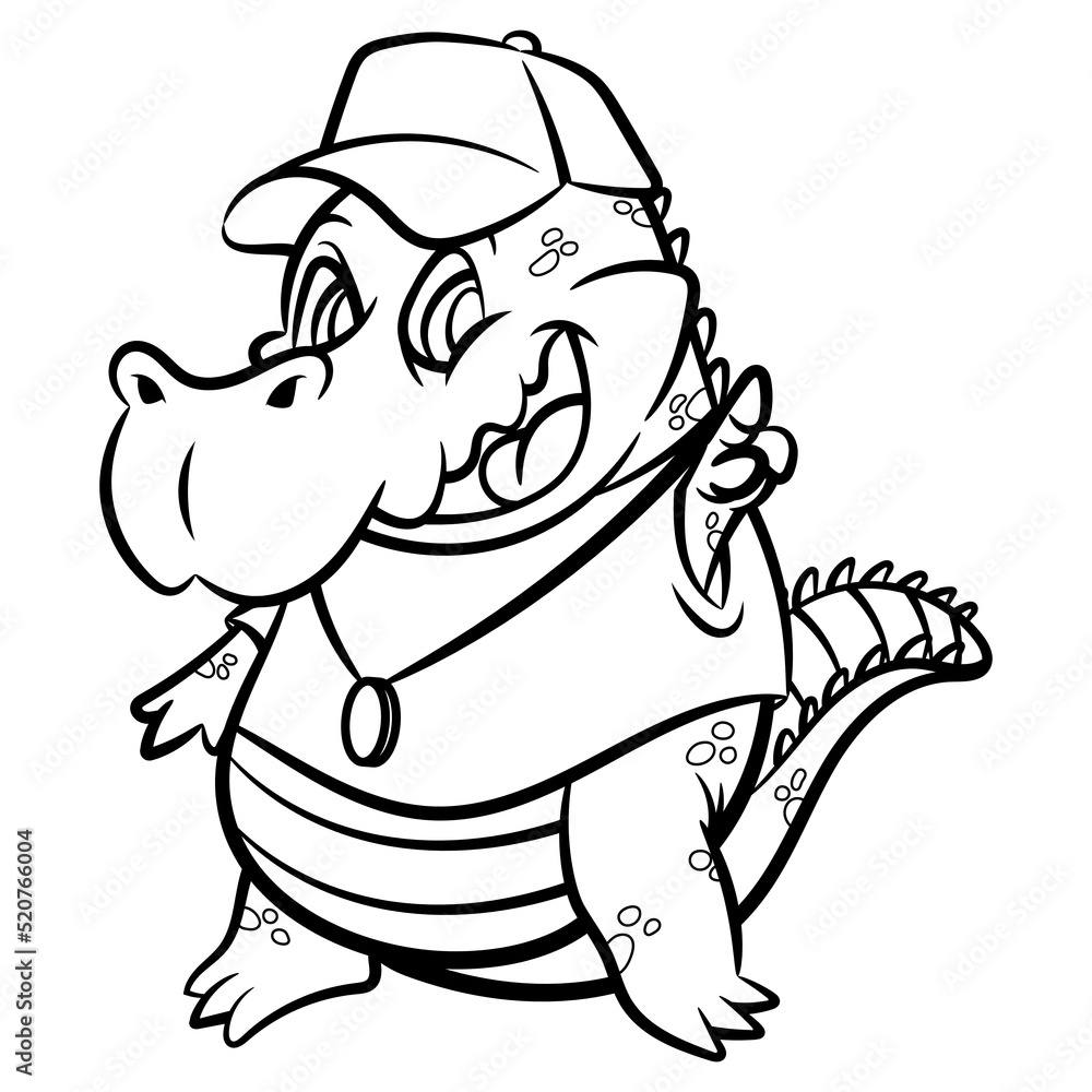 Fototapeta premium Hand drawn of Funny Alligator cartoon characters wearing t-shirt, gold necklace, and baseball cap. Best for mascot, sticker, and logo for streetwear store