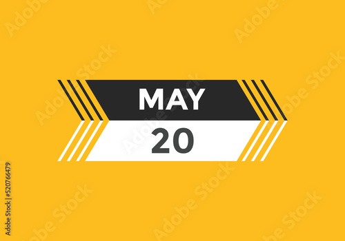 may 20 Calendar icon Design. Calendar Date 20th may. Calendar template 
