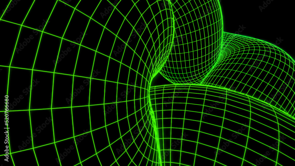 Black background. Design. Bright green lines in abstraction creating