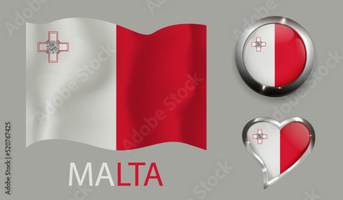  set nation Malta flag glossy button heart