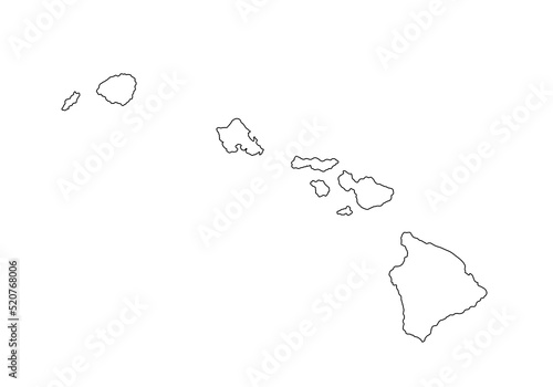 Blank Hawaii vector map silhouette illustration isolated on white background. High detailed illustration. United state of America country. Empty editable Hawaii line contour map.