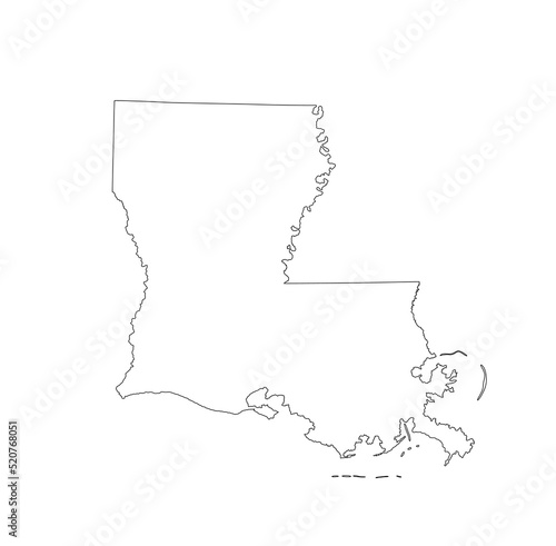 Blank Louisiana vector map silhouette illustration isolated on white background. High detailed illustration. United state of America country. Empty editable Louisiana line contour map.