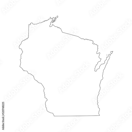 Empty Wisconsin State vector map silhouette illustration isolated on white background. High detailed  illustration. United state of America country. Wisconsin line contour map.