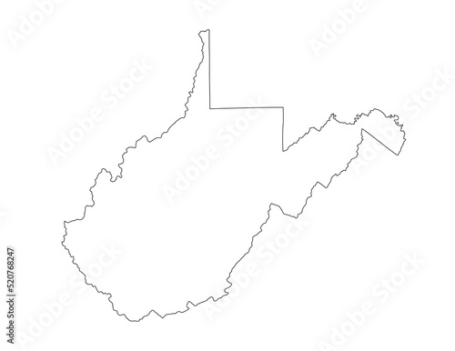 West Virginia vector map silhouette illustration isolated on white background. High detailed illustration. United state of America country.