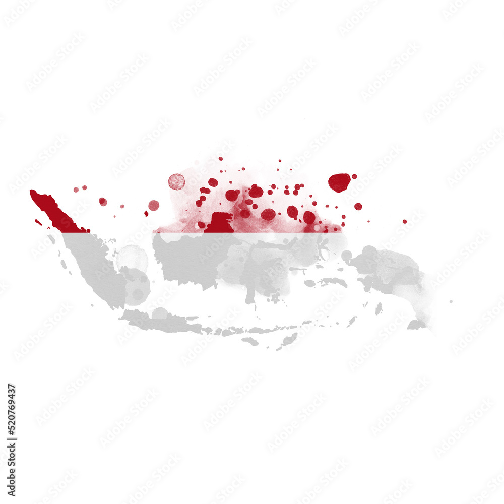 Sublimation background country map- form on white background. Artistic shape in colors of national flag. Indonesia