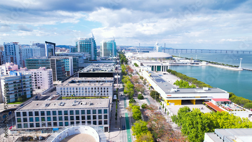 Lisbon, Portugal, April 24, 2022: The Parque das Nacoes (Park of Nations), is a neighborhood in Lisbon constructed for the 1998 Lisbon World Exposition. photo