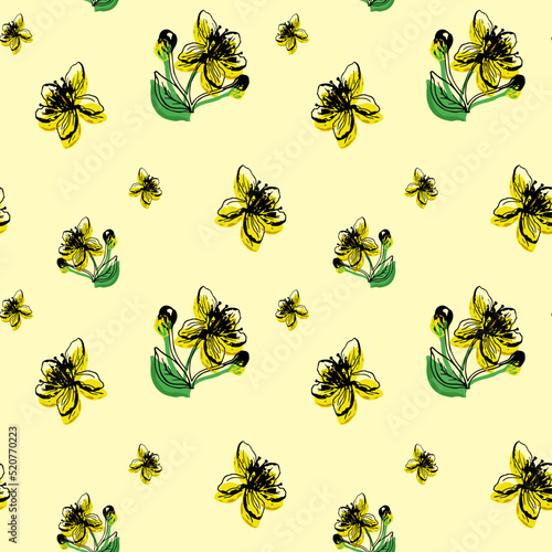 pattern with yellow flowers, yellow background © Валентина Кукулевска