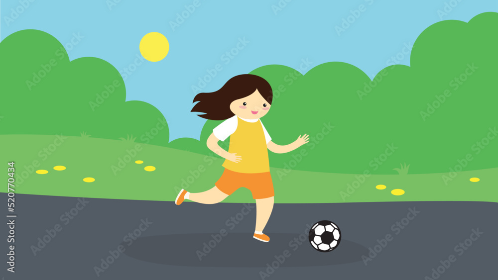 girl playing football on the street