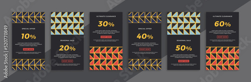 Vertical promotional web banners with trendy minimal geometric pattern. Set of trendy sale and discount promo backgrounds for social media mobile app stories. Simple vector editable background EPS 10