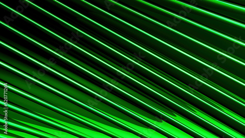 Abstract 3d parallel green stripes moving on a black background  seamless loop. Motion. Diagonal movement of straight lines.