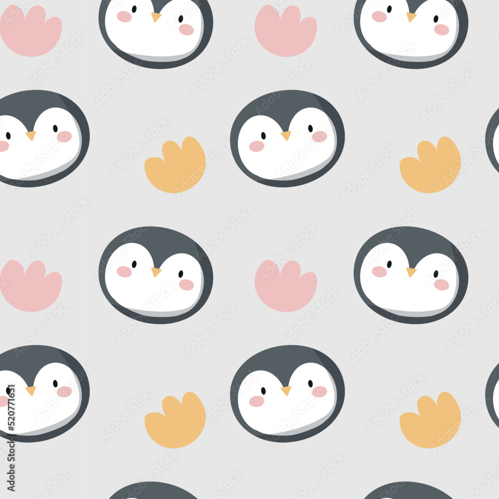 Cute penguin seamless pattern, animal muzzle, head. Cartoon vector illustration. Kid texture, background, wallpapers, ornament. Childish design of wrapping paper, fabric, textile, graphic, print Cute penguin seamless pattern, animal muzzle, head. Cartoon vector illustration. Kid texture, background, wallpapers, ornament. Childish design of wrapping paper, fabric, textile, graphic, print