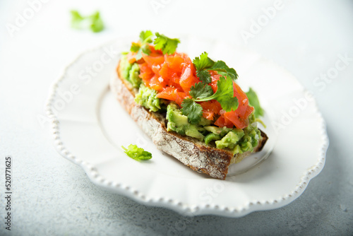 Healthy avocado toast with salmon