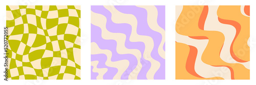 Retro 70s Wavy Abstract background covers set