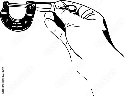 Vector illustration of a hand holding a screw guage