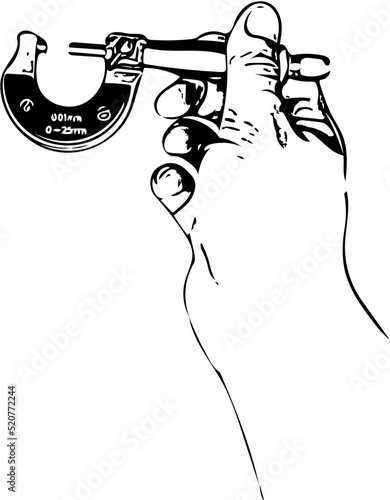 Vector illustration of a hand holding a screw guage
