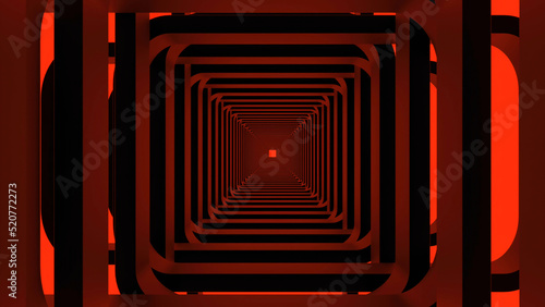 Fototapeta Naklejka Na Ścianę i Meble -  Movement through square 3d tunnel. Design. 3D lines in square tunnel with colored background. Looped traffic through square tunnel