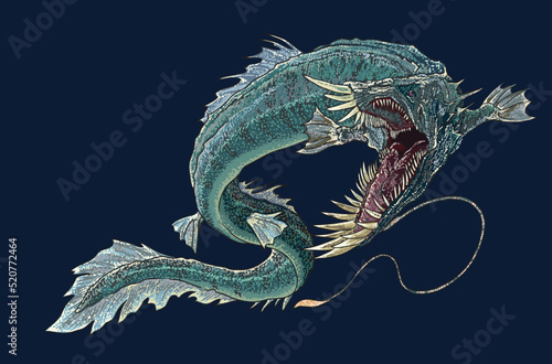 Drawing deep sea monster, predator, art.illustration, vector