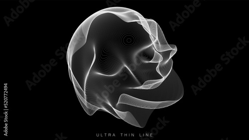 Distorted line spheres. Vector thin line glitch geometry.
