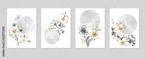 Sakura Abstract Hand Painted Illustrations for Wall Decoration, Postcard, Social Media Banner, Brochure Cover Design Background. Modern Abstract Painting Artwork. Vector Pattern