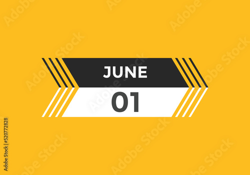 june 1 Calendar icon Design. Calendar Date 1st june. Calendar template 
