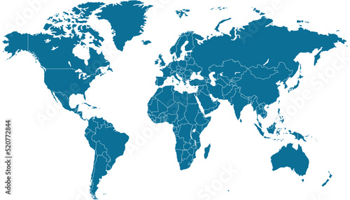 Fototapeta Naklejka Na Ścianę i Meble -  World map. Color vector modern. Silhouette map.	