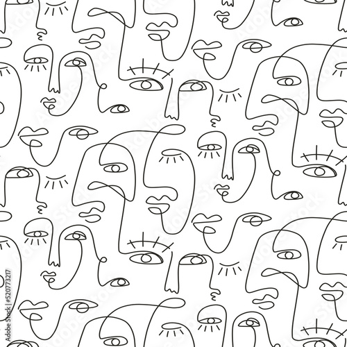 One line drawing abstract face seamless pattern
