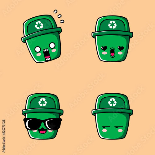 vector illustration of cute trash can emoji