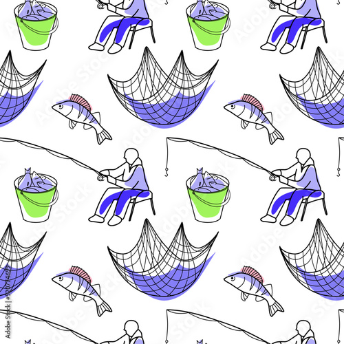 vector seamless pattern on the topic of fishing