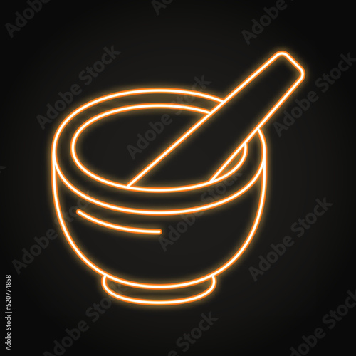Pestle and mortar neon icon
