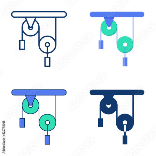 Pulley block system icon set