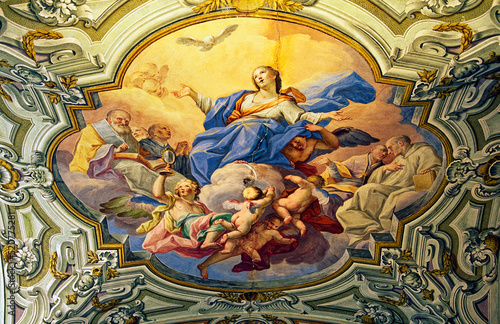 Ceiling painting of Mary mother of Christ in the nave vault of the church of La Martorana in city of Palermo, Sicily, Italy photo