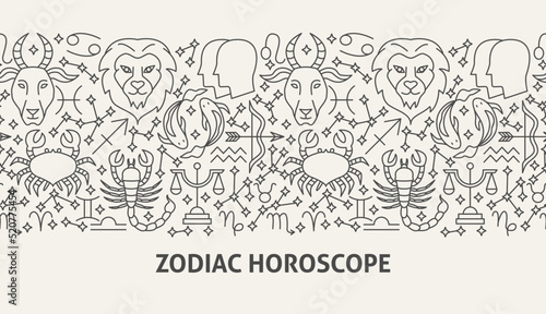 Zodiac Horoscope Banner Concept. Vector Illustration of Outline Design.