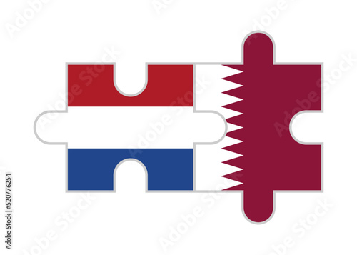 puzzle pieces of netherlands and qatar flags. vector illustration isolated on white background