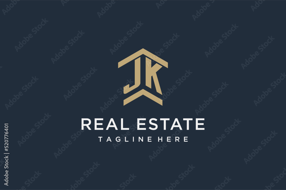 Initial JK logo for real estate with simple and creative house roof ...
