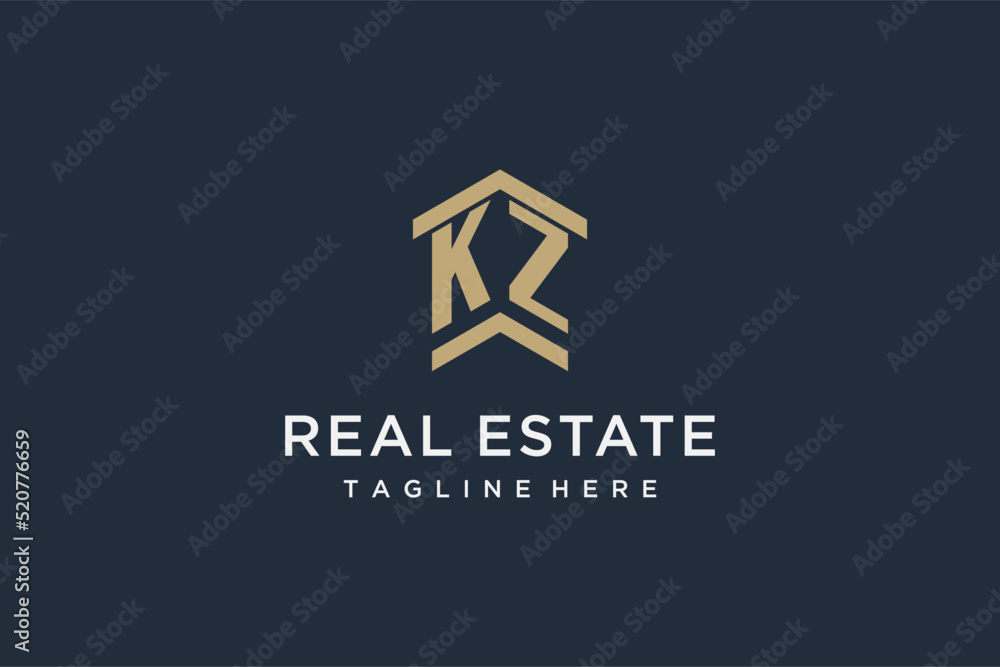Initial KZ logo for real estate with simple and creative house roof ...