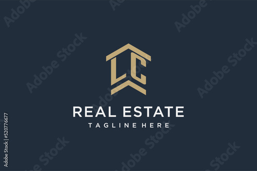 Initial LC logo for real estate with simple and creative house roof icon logo design ideas