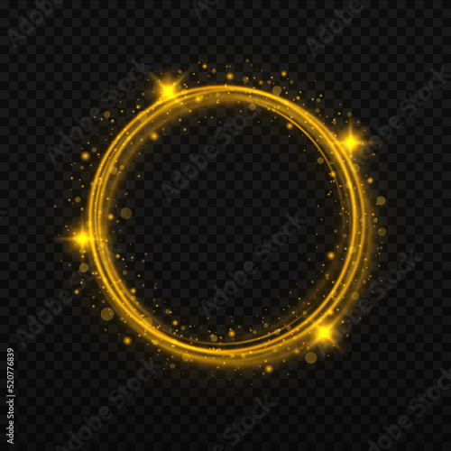 Abstract luxury golden light ring with light effect. Christmas concept. Light effect gold sparkle circle.