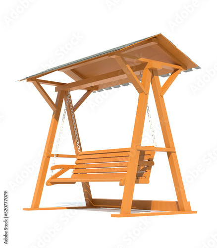 garden wooden swing 3d render illustration