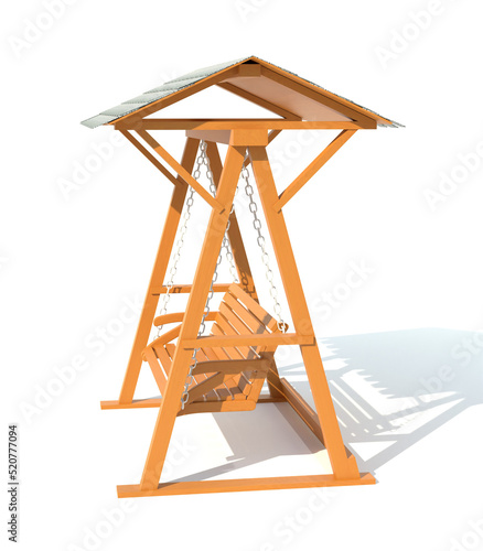 garden wooden swing 3d render illustration