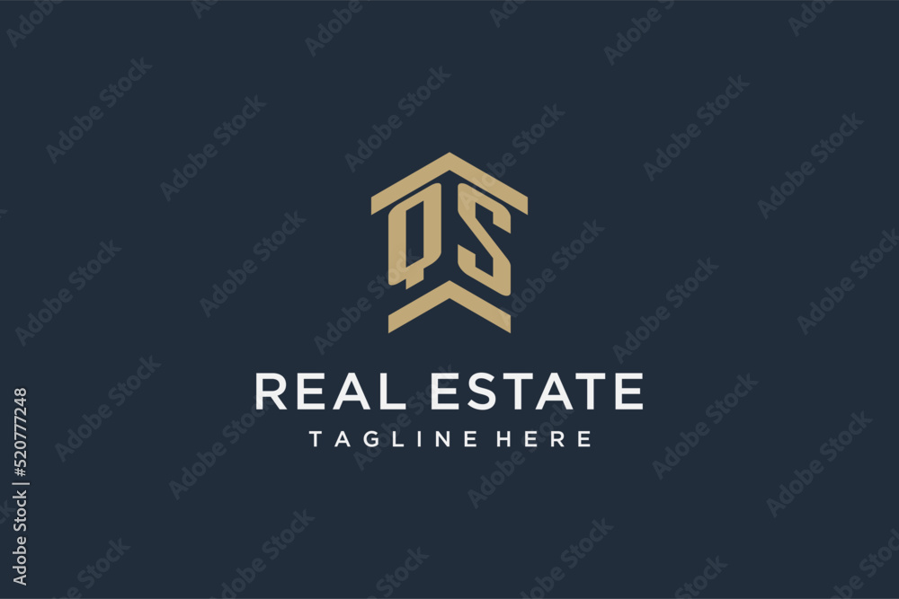 Initial QS logo for real estate with simple and creative house roof