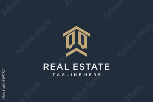 Initial QQ logo for real estate with simple and creative house roof icon logo design ideas