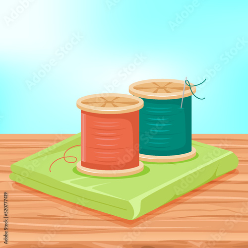 Spool of thread and fabric for sewing