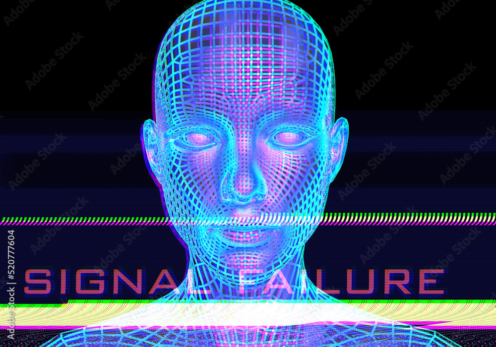 3d portrait of a man with glitch effect. Cyberpunk style. Conceptual