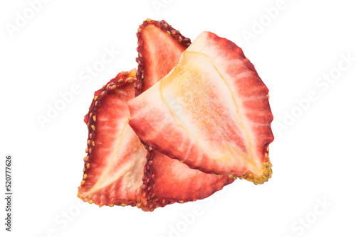dried strawberry pieces isolated on white background
