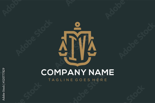 Initial IV logo for law firm with luxury modern scale and shield icon logo design