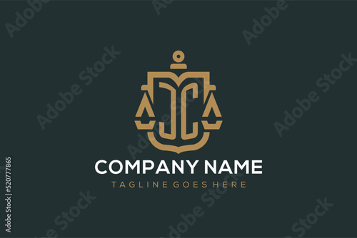 Initial JC logo for law firm with luxury modern scale and shield icon logo design