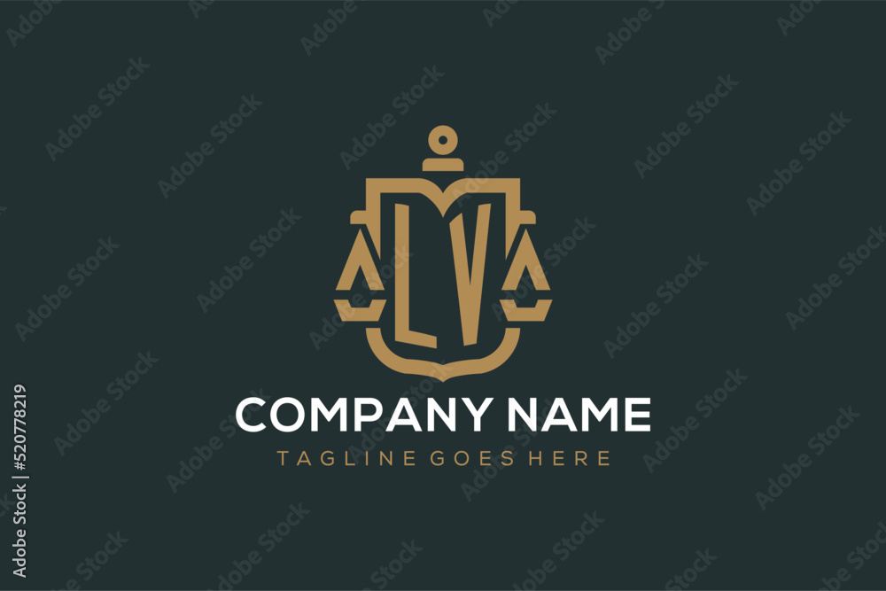 Initial LV logo for law firm with luxury modern scale and shield icon ...